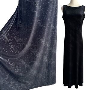 Vintage 90s Y2K Velvet Sparkle Maxi Dress Sz 6 Black Sleeveless Evening Gown EUC